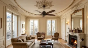 Ventilateur de plafond réversible avec fonction inversée hiver pour redistribuer la chaleur sous les hauts plafonds haussmanniens