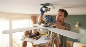Fase di montaggio e fissaggio a soffitto per l'installazione del miglior ventilatore a soffitto 