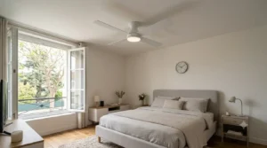 Ventilateur de plafond profil bas avec kit lumineux LED intégré pour chambre à coucher