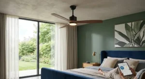 Ventilateur de plafond compatible Alexa équipé d'un kit d'éclairage LED dimmable pour chambre