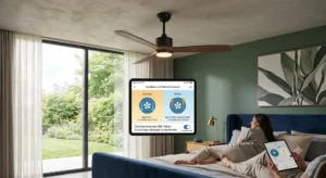 Fonction inverseur été et hiver sur un ventilateur de plafond compatible Alexa pour économies d'énergie