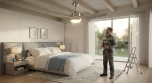 Ventilatore a soffitto smart dotato di lampada LED dimmerabile per illuminare e rinfrescare l'ambiente 

