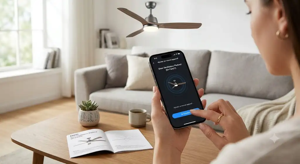 Configuration initiale et appairage de l'application Dreo pour ventilateur de plafond sur smartphone. application dreo ventilateur plafond