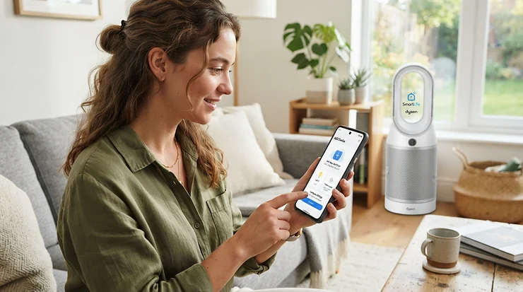Interfaccia dell'applicazione mobile per scoprire come configurare un ventilatore smart wifi in modo rapido.