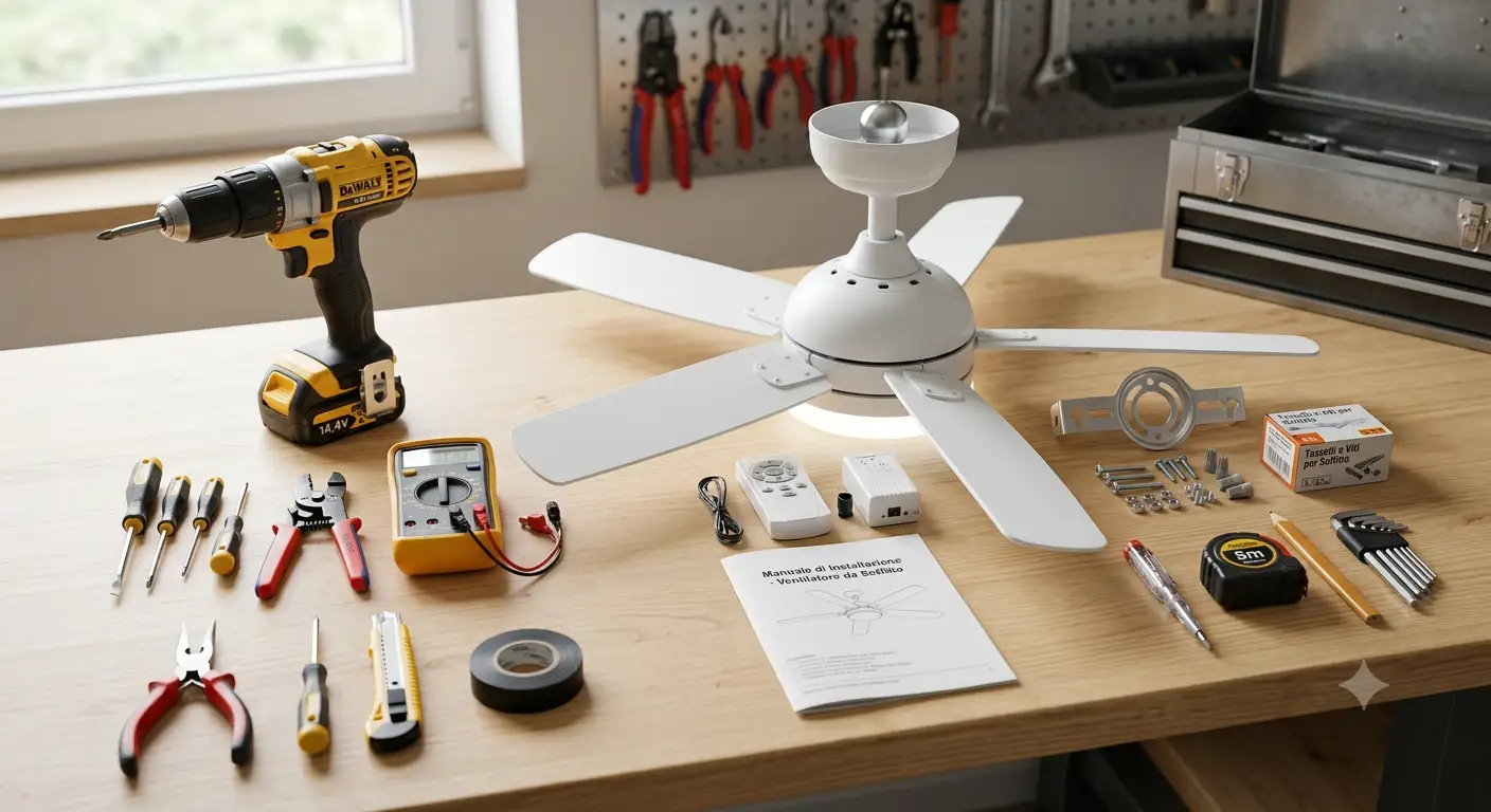 Gli strumenti necessari per sostituire una plafoniera con un ventilatore da soffitto