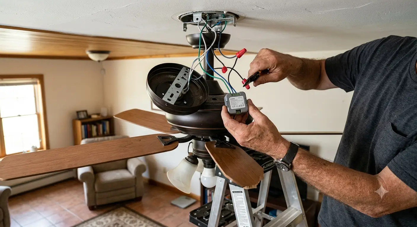 Installazione di un modulo smart per ventilatore esistente a soffitto in un ambiente domestico